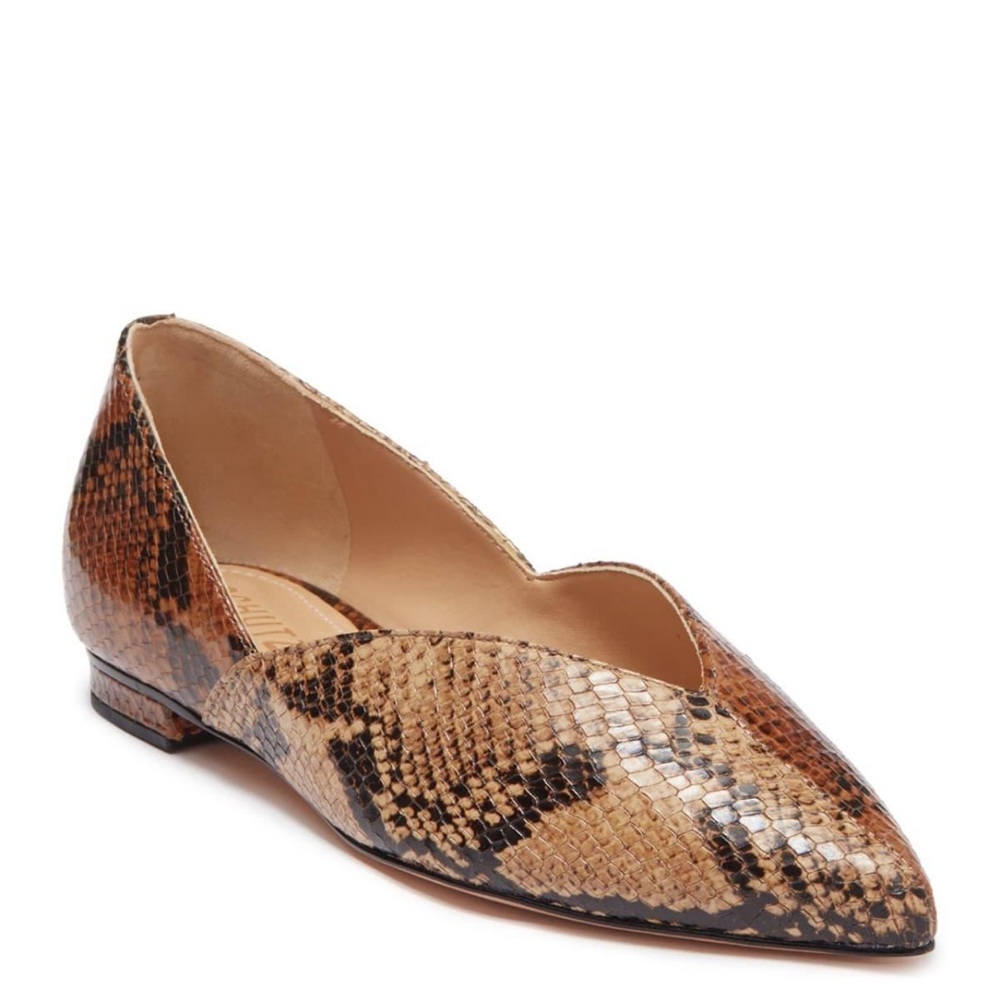 Schutz Women's Natural Katiely Leather Snakeskin Print Loafer Flats Slip On